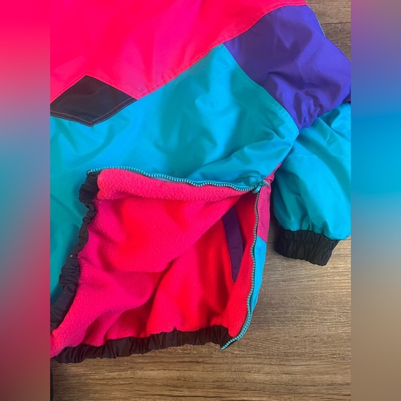Colorblock Pullover Neon Pink Anorak Fleece Lined Snap Jacket Large Retro G4‎ - Picture 12 of 14